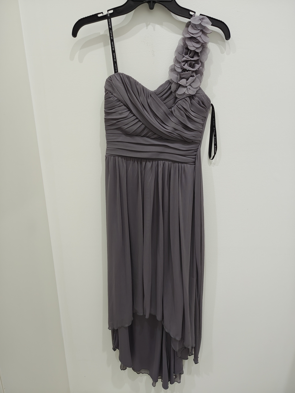 David's Bridal One-Shoulder Pleated Chiffon Dress in Gray